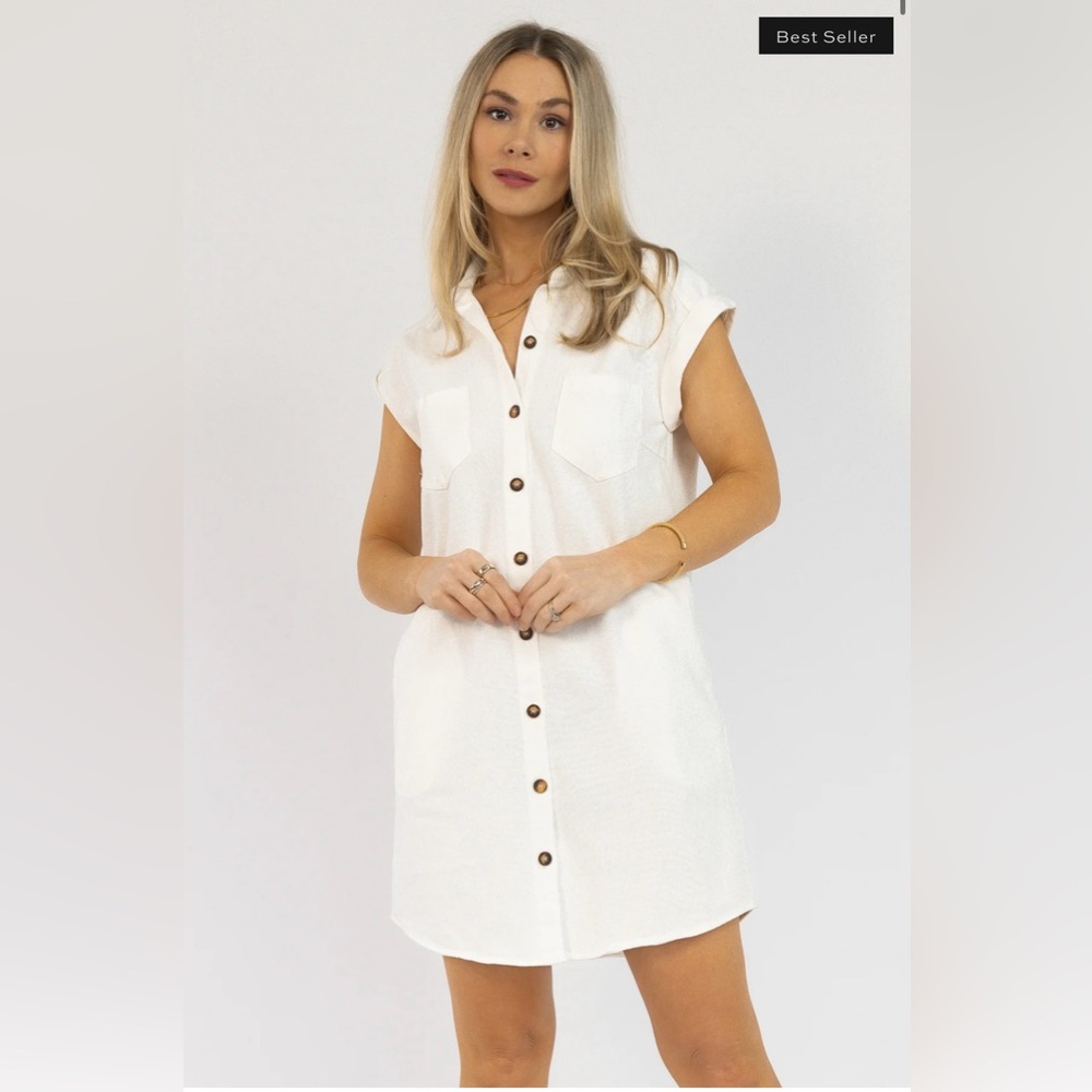 White denim button down dress